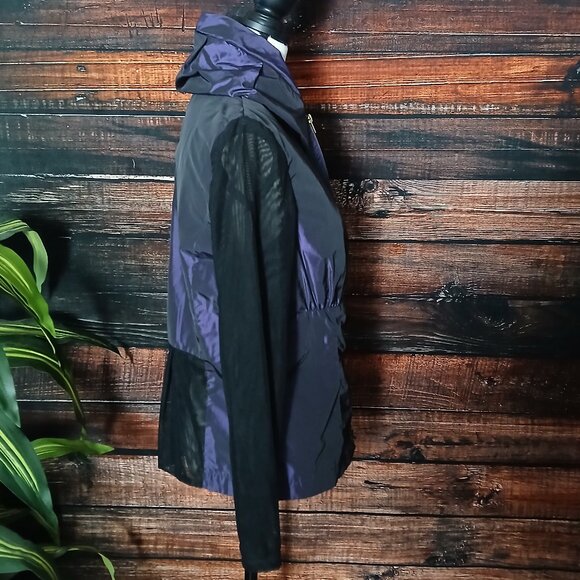 NWOT SOLO MODA Jacket 8 Purple Metallic Black Sheer Mesh Sleeves Full Zip - Picture 5 of 10